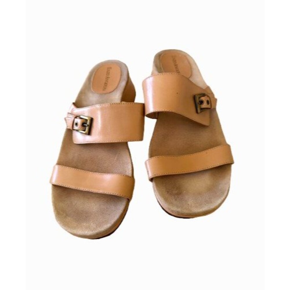 New Enzo Angiolini Tan Leather Slip On Wedge Sandals Size 10M